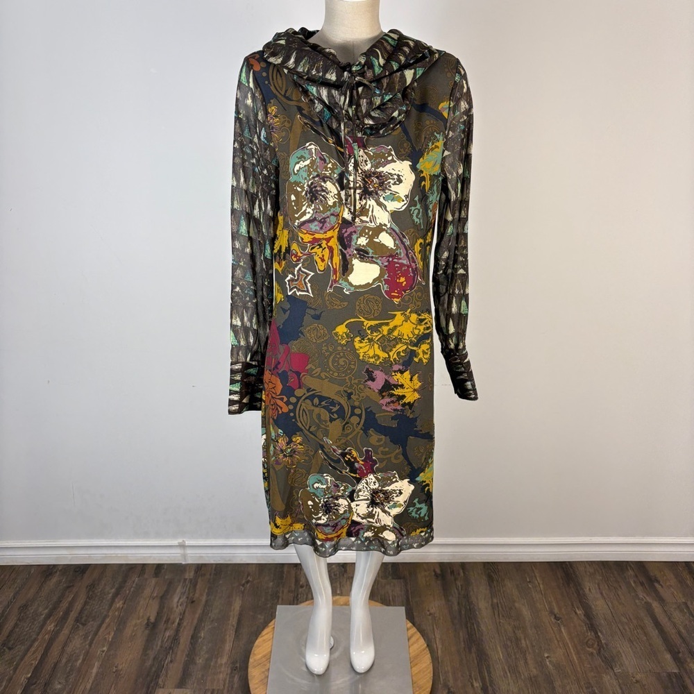Awakening Floral Abstract Multi Print Long Sleeve Sheath Dress 8 (M)